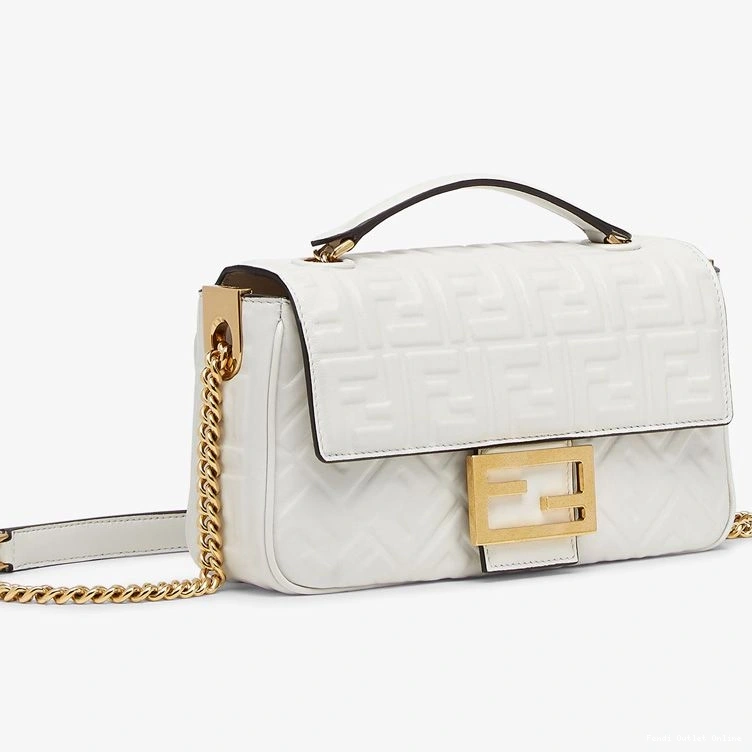Baguette Nappa FF In Chain White Motif Bag Midi Fendi Leather 0713